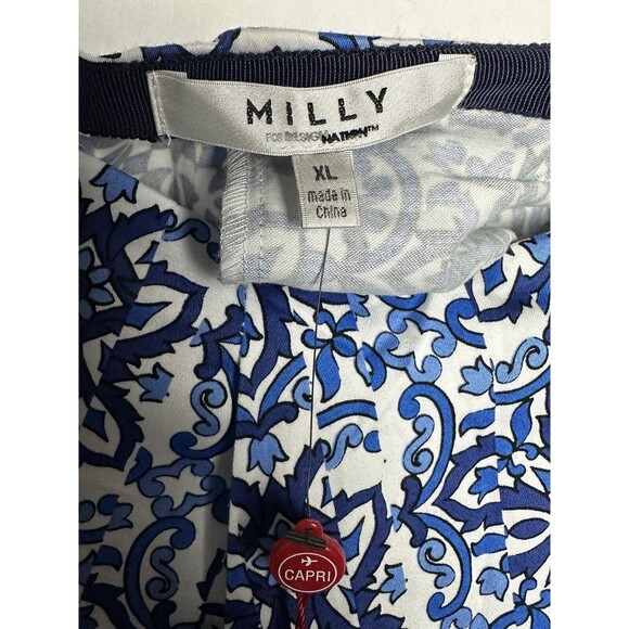 Milly Blue Asymmetrical Tile Skirt Womans Size XL Pleated Floral Paisley Print - Picture 6 of 9